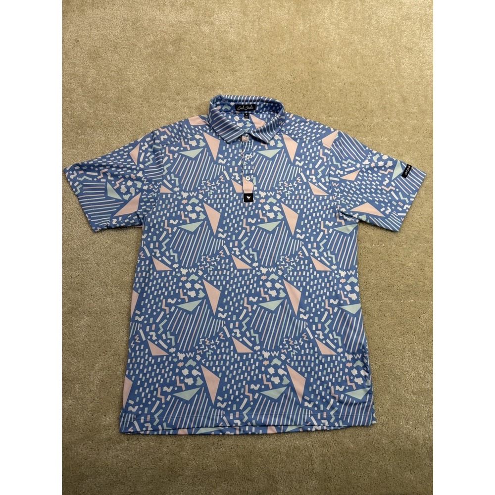 Bad Birdie Polo Shirt Mens Medium Blue Geometric Print Golf Outdoor Lightweight